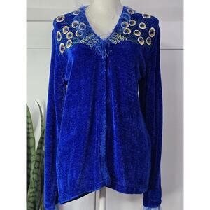 NEW! NWOT! THAT SWEATER Royal Blue Peacock Chenille Cardigan Sweater Sz M $124